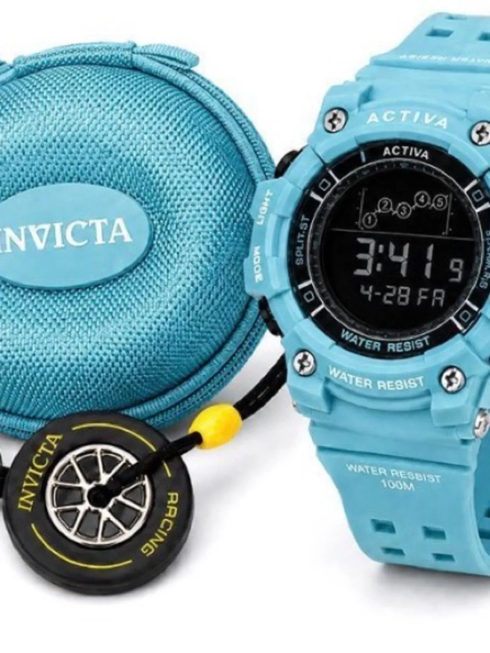 🩵 Ativa Men's Digital Sport Watch in Light Blue with case & wheel keychain